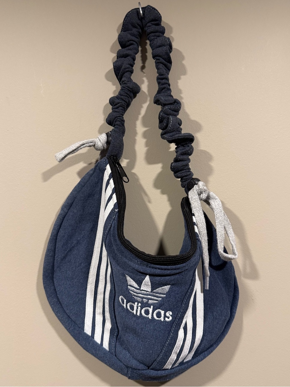 adidas inspired Navy denim Three-Stripe Womens rework boho Shoulder bag